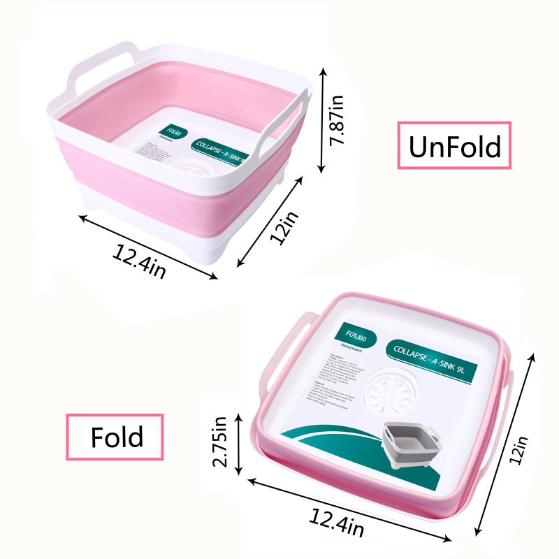 FOSJGO 2.4 Gal(9L) Collapsible Dish Basin with Drain Plug,Space Saving Multiuse Foldable Sink Tub,Dishpan,Kitchen Sink for Camping,Plastic Tub,Vegetable Washing,RVâ€¦ - Image 4